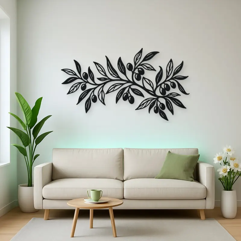 Olive Branch Flow Metal Wall Art | Botanical Metal Wall Decor