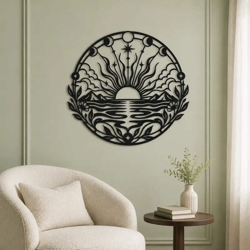 Boho Sun Horizon Metal Wall Art | Nature Silhouette Decor - lifestyle view 2