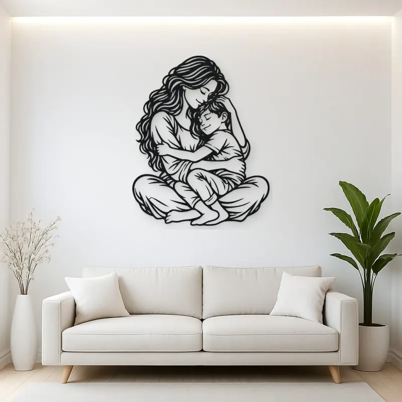 Mother Son Cuddle Metal Wall Art | Family Silhouette Decor