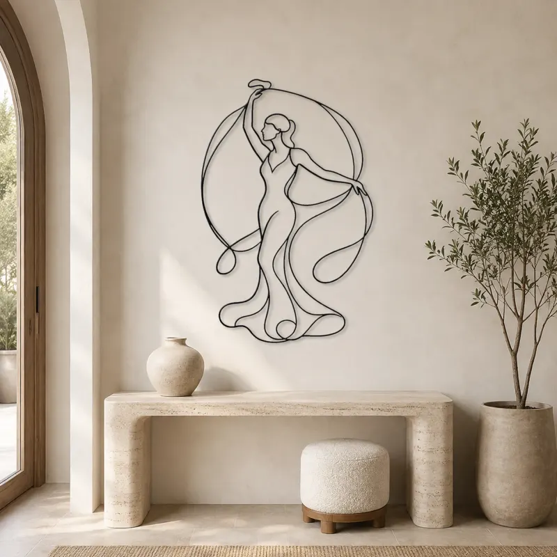 Woman with Silk Ribbon Metal Wall Art | Feminine Figure Wall Decor - lifestyle view 3