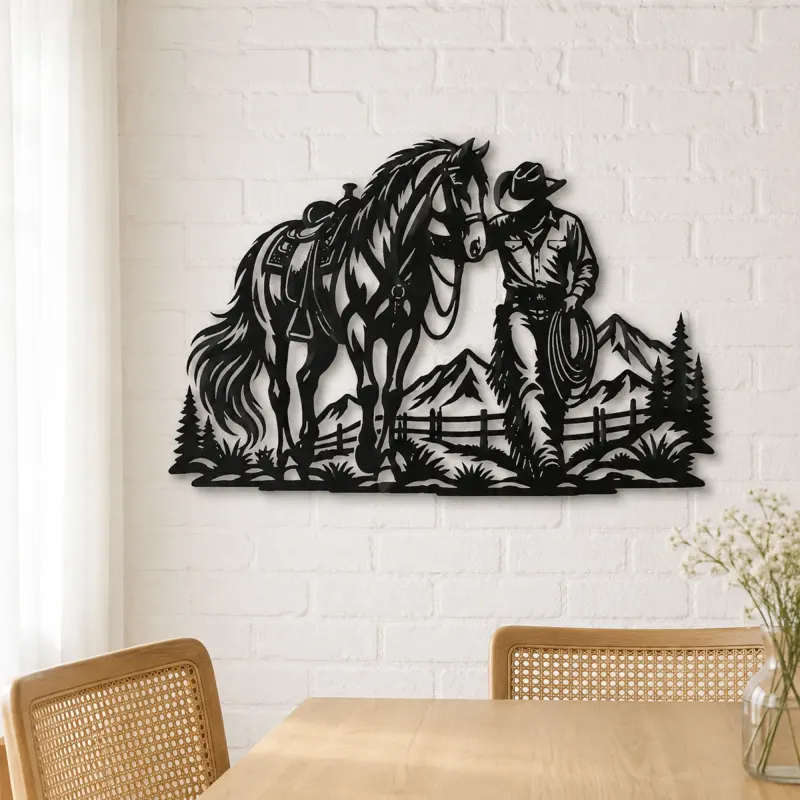 Cowboy and Horse Metal Wall Art | Equestrian Wall Decor - lifestyle view 4