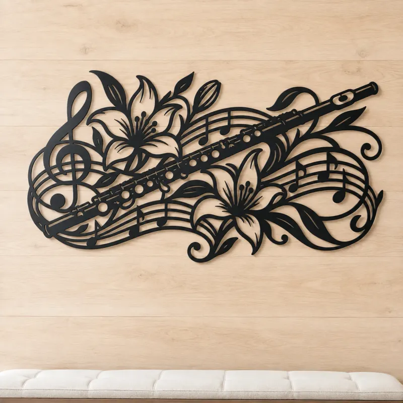 Flute Botanical Line Metal Wall Art | Music Room Wall Decor - lifestyle view 5