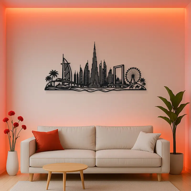 Dubai Skyline Arc Metal Wall Art | Travel and City Wall Decor