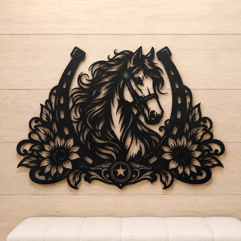 Horse Shoe Floral Metal Wall Art | Equestrian Wall Decor - lifestyle view 5