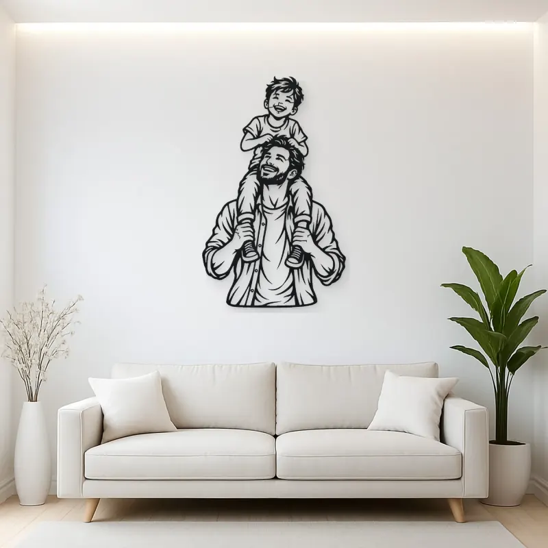 Father Son Shoulders Metal Wall Art | Family Silhouette Decor