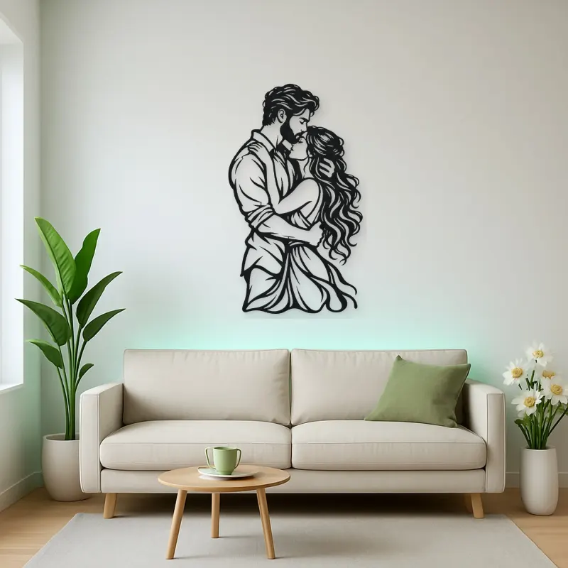 Tender Forehead Kiss Metal Wall Art | Romantic Couple Decor