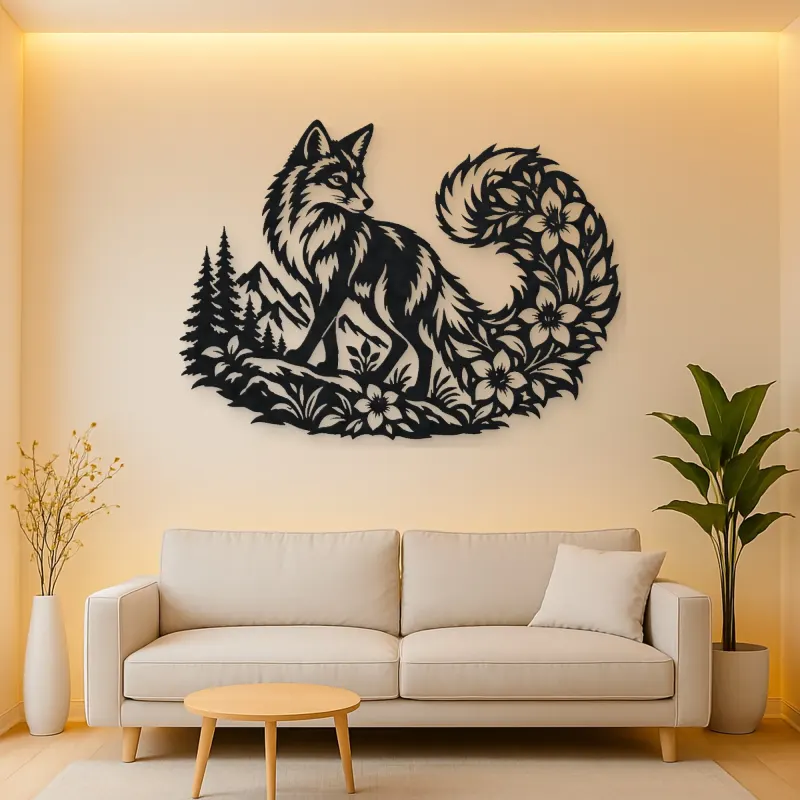 Fox Floral Tail Metal Wall Art | Wildlife Silhouette Decor