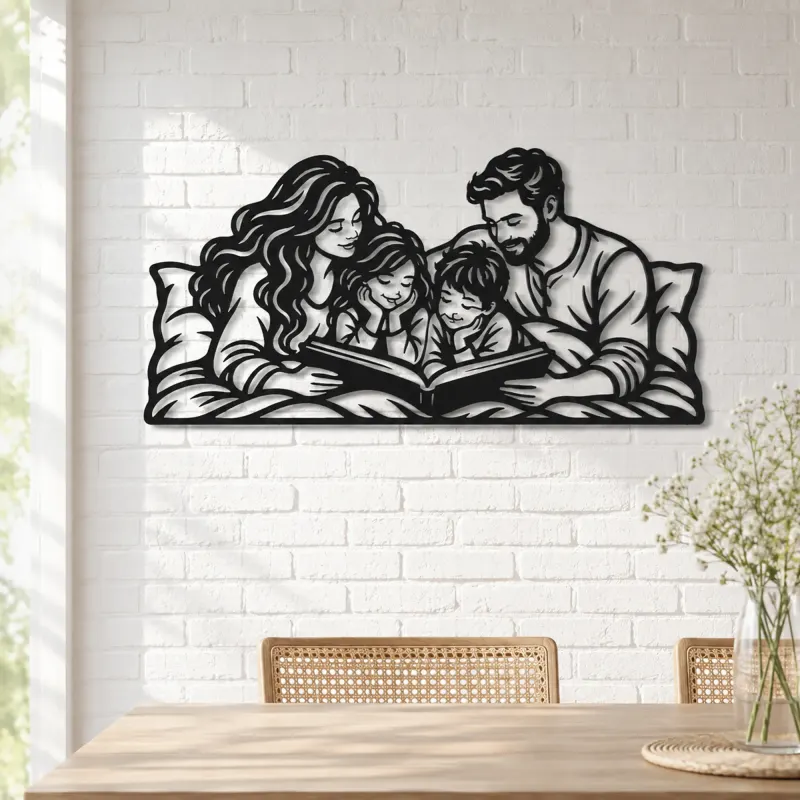 Bedtime Story Family Metal Wall Art | Family Silhouette Decor - lifestyle view 4