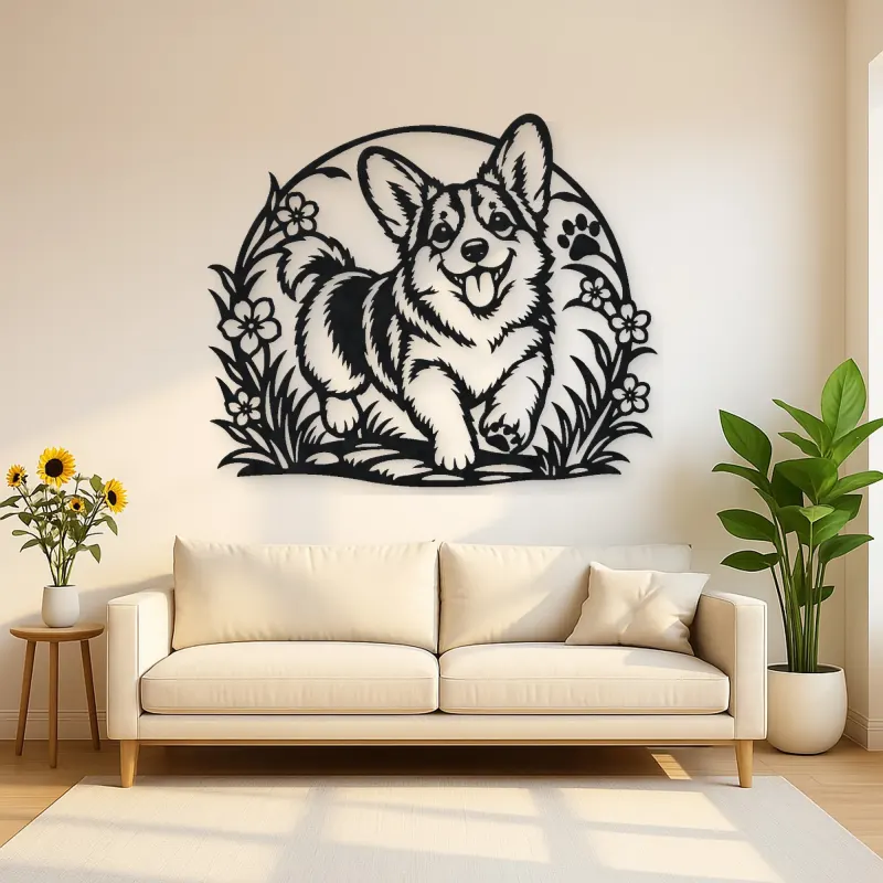 Corgi Happy Curve Metal Wall Art | Pet Lover Silhouette Decor
