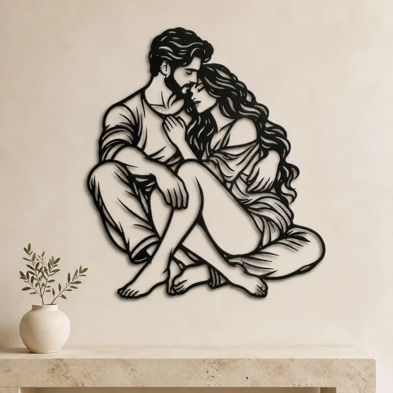 Seated Cuddle Metal Wall Art | Romantic Couple Decor - lifestyle view 3