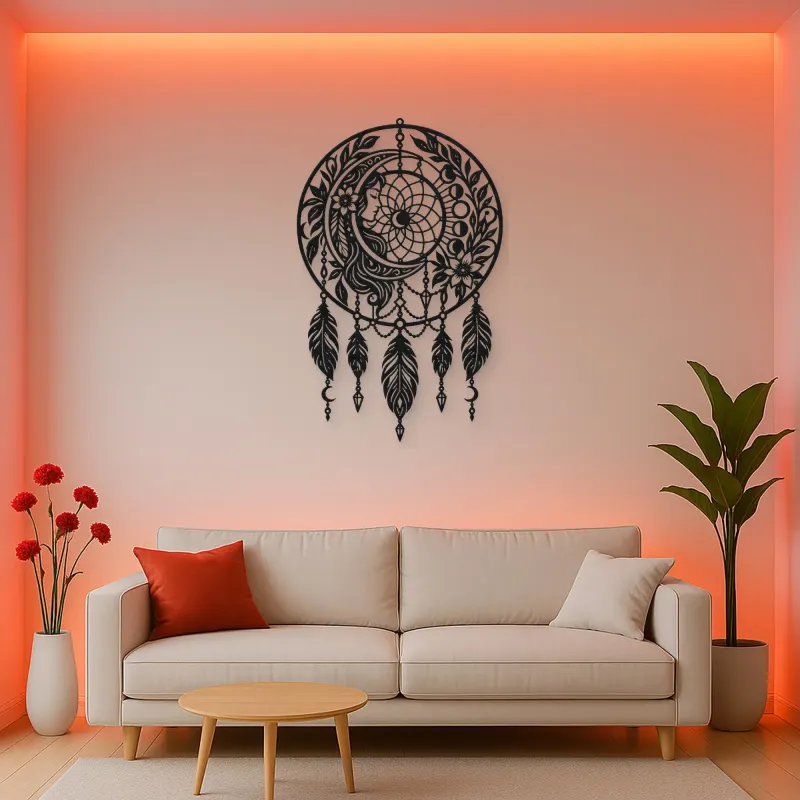 Dreamcatcher Moon Metal Wall Art | Spiritual Boho Metal Decor