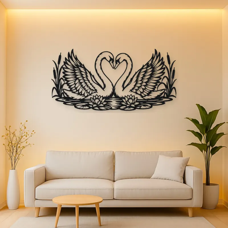 Swan Heart Pair Metal Wall Art | Wildlife Silhouette Decor