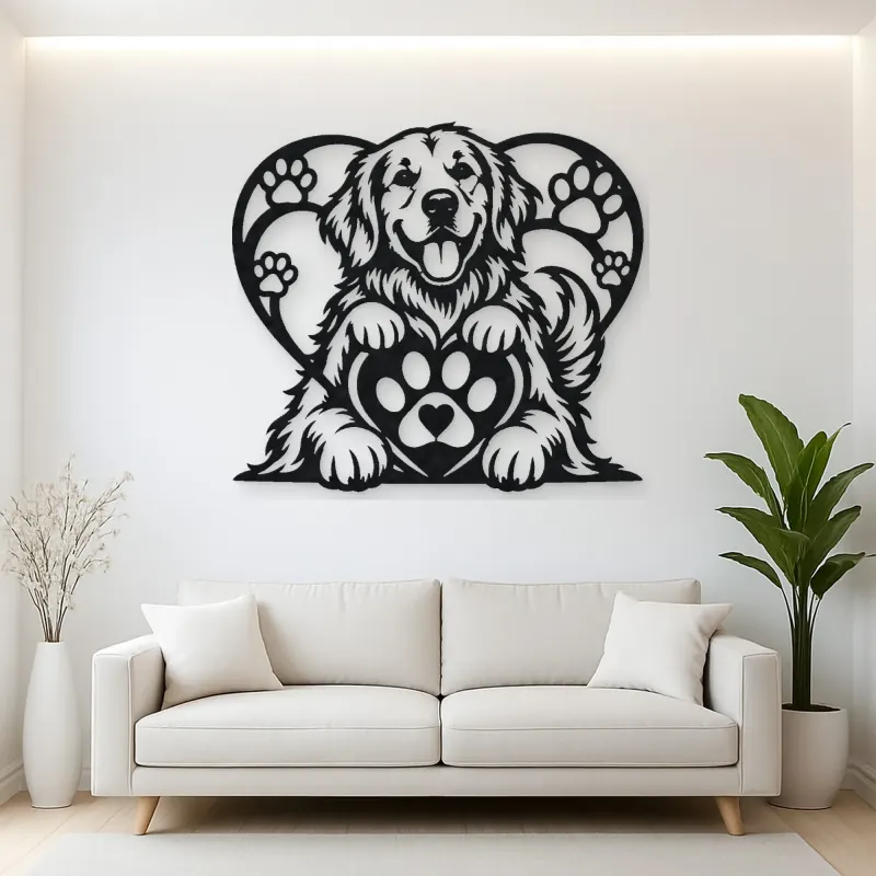 Dog Paw Heart Metal Wall Art | Pet Lover Silhouette Decor
