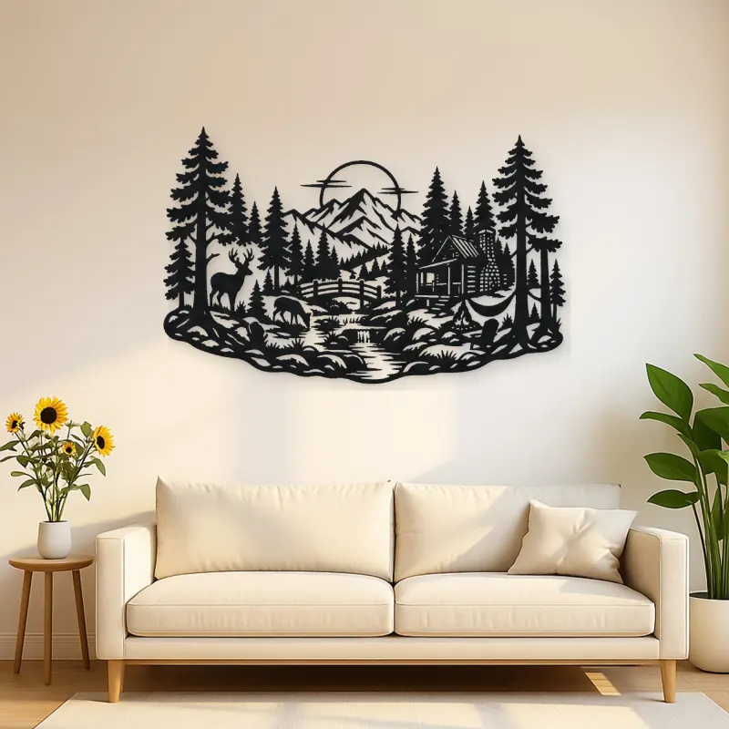 Deer in the Pines Metal Wall Art | Wildlife Silhouette Decor