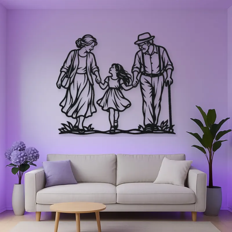 Grandparents Grandchild Metal Wall Art | Family Silhouette Decor