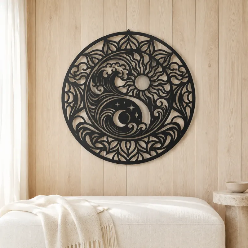 Yin-Yang Waves Metal Wall Art | Spiritual Boho Metal Decor - lifestyle view 5