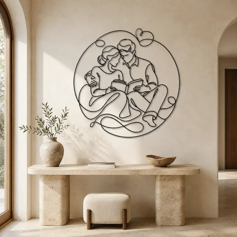 Reading Together Lovers Metal Wall Art | Romantic Couple Decor - lifestyle view 3