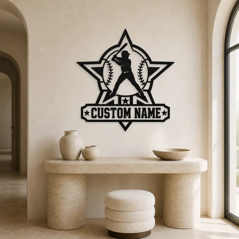Personalized Baseball Batter Star Badge Metal Wall Art - lifestyle view 3