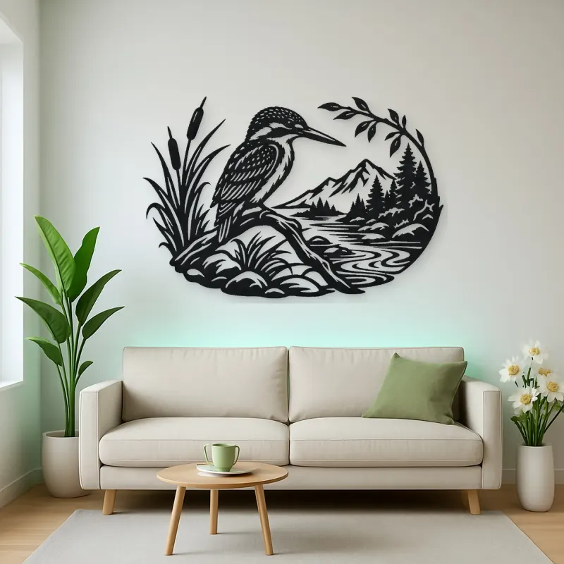 Kingfisher River Metal Wall Art | Wildlife Silhouette Decor