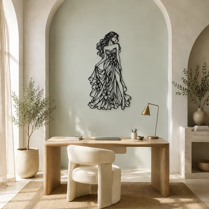Floral Dress Muse Metal Wall Art | Botanical Woman Wall Decor - lifestyle view 4