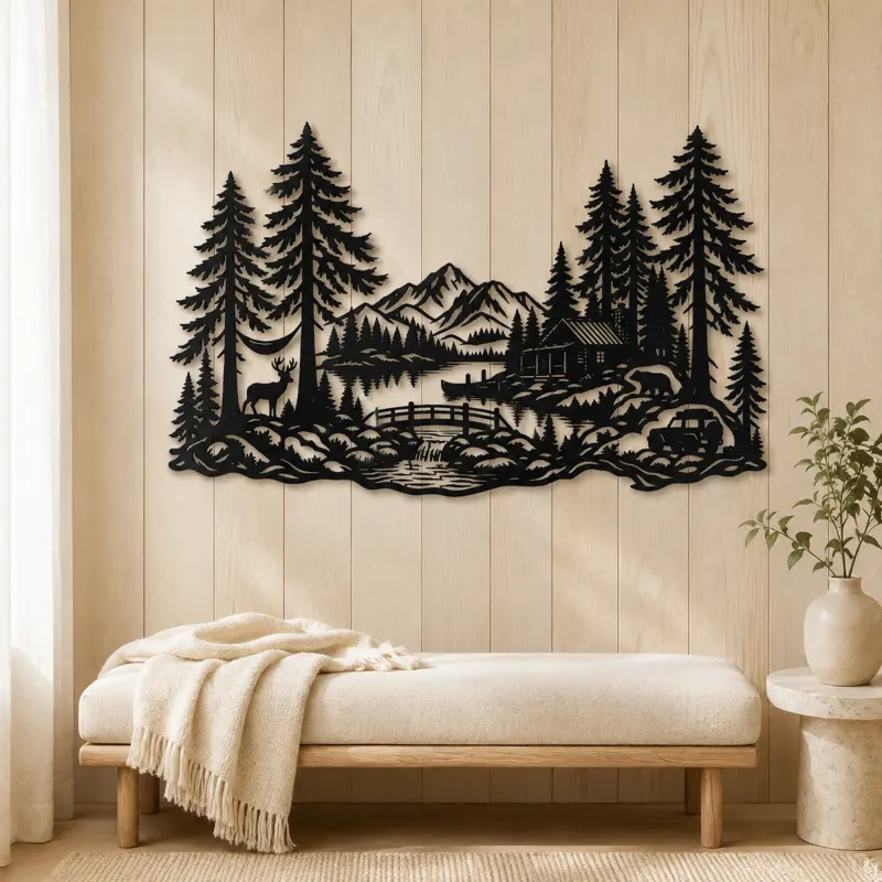 Tall Cedar Grove Metal Wall Art | Botanical Metal Wall Decor - lifestyle view 5