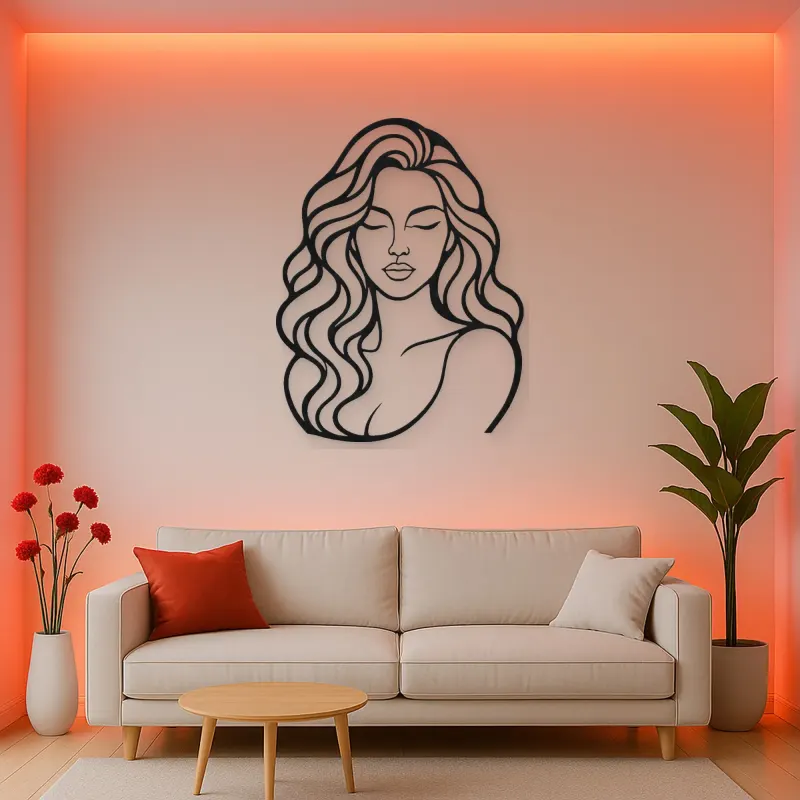 Wavy Hair Beauty Metal Wall Art | Minimalist Woman Line Art