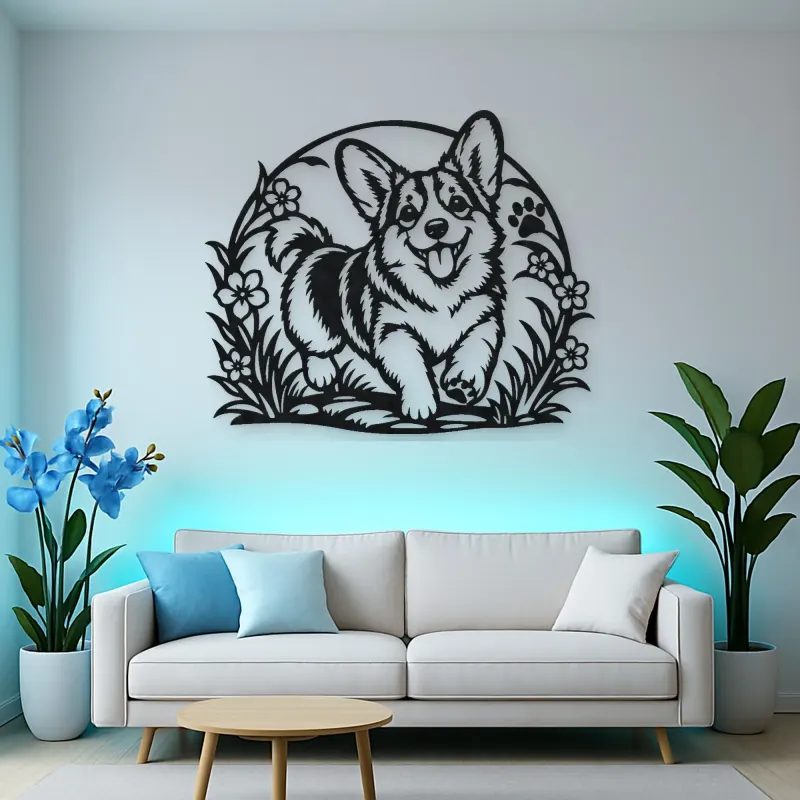 Corgi Happy Curve Metal Wall Art | Pet Lover Silhouette Decor