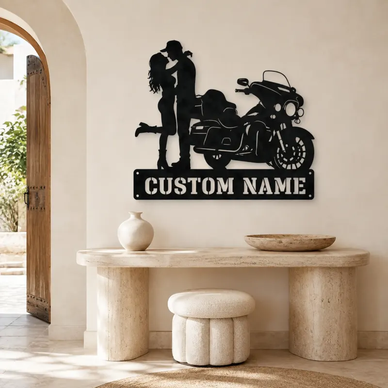 Personalized Touring Bagger Couple Metal Wall Art - lifestyle view 3