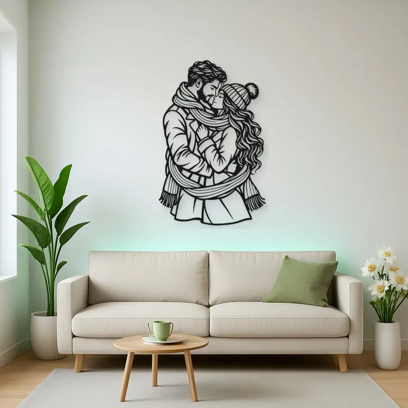 Winter Scarf Couple Metal Wall Art | Romantic Couple Decor