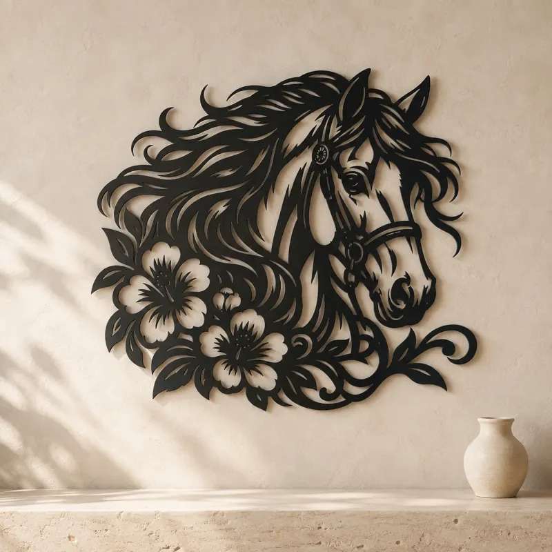 Horse Head Floral Metal Wall Art | Equestrian Wall Decor - lifestyle view 3