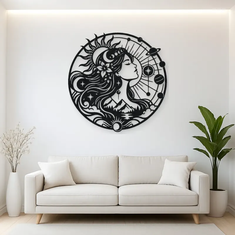 Celestial Woman Profile Metal Wall Art | Minimalist Woman Line Art