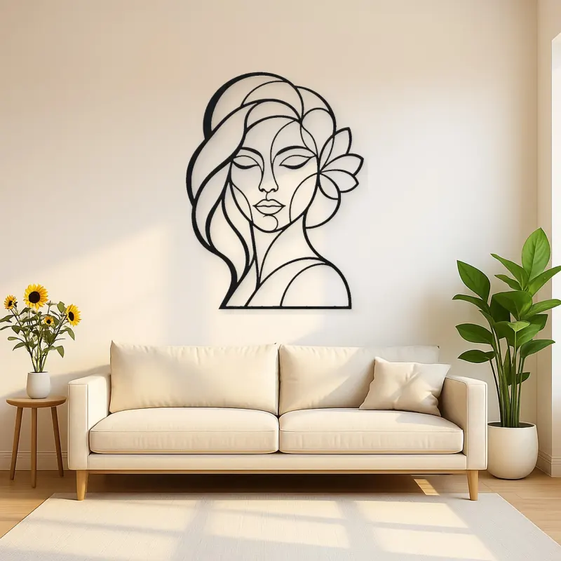 Geometric Face Muse Metal Wall Art | Minimalist Woman Line Art