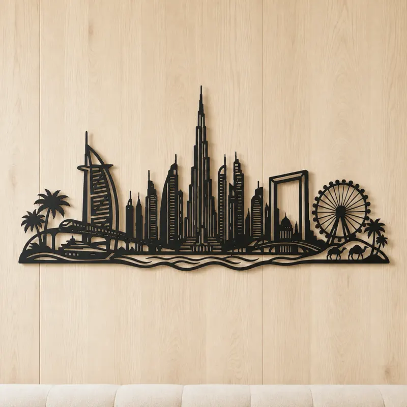 Dubai Skyline Arc Metal Wall Art | Travel and City Wall Decor - lifestyle view 5