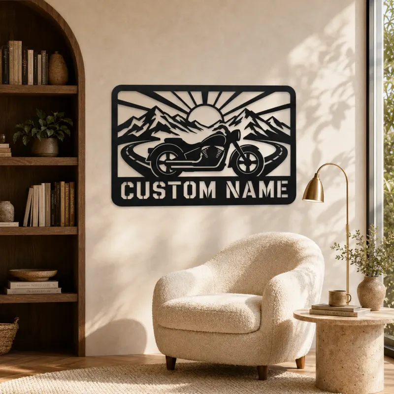 Personalized Cruiser Motorcycle Metal Wall Art with Mountain Road - lifestyle view 5