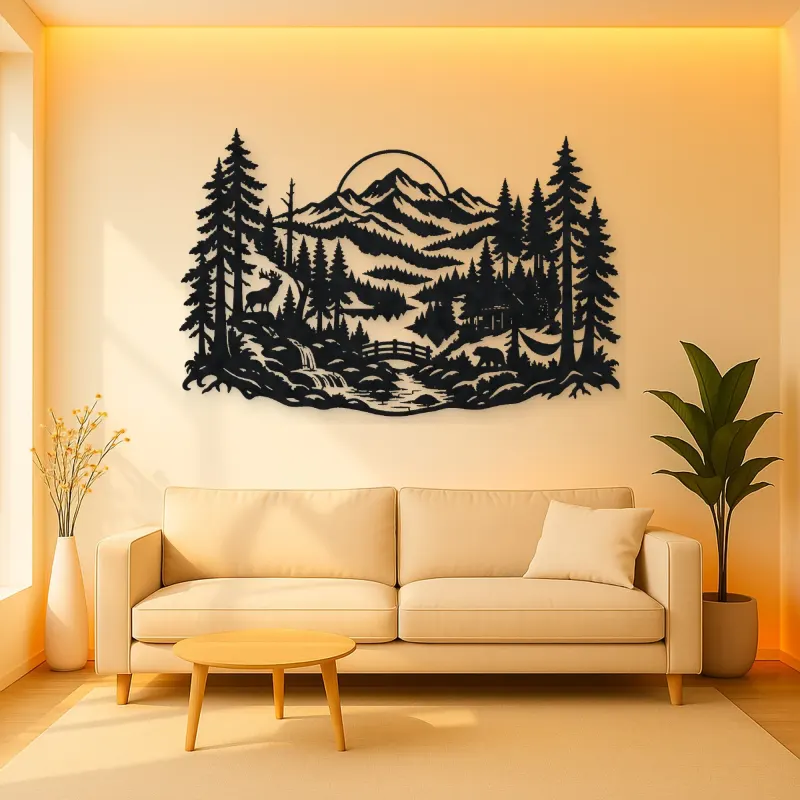 Misty Woodland Layers Metal Wall Art | Nature Silhouette Decor