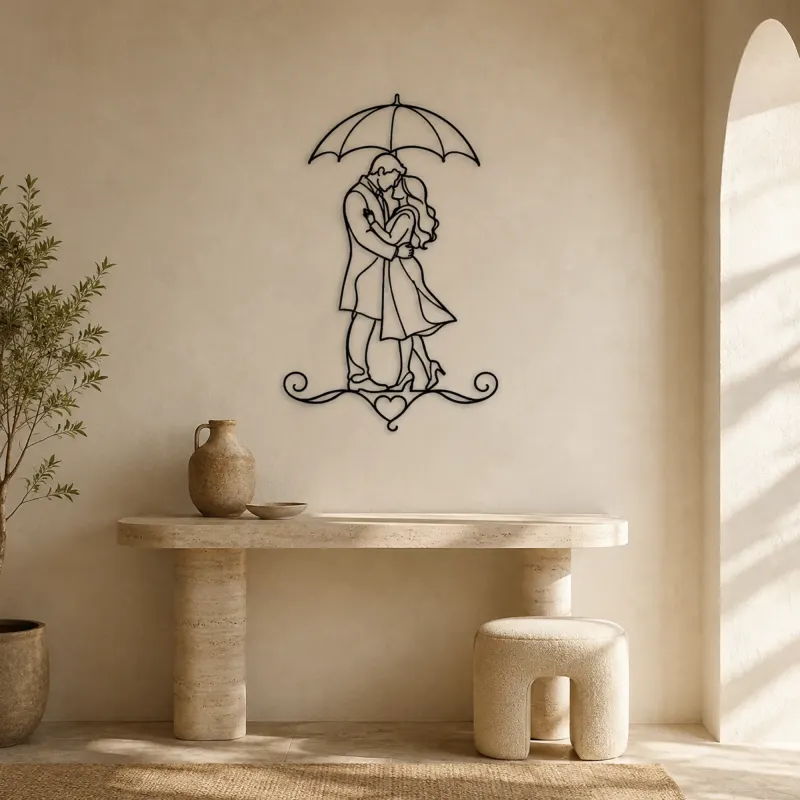 Under Umbrella Couple Metal Wall Art | Romantic Couple Decor - lifestyle view 3