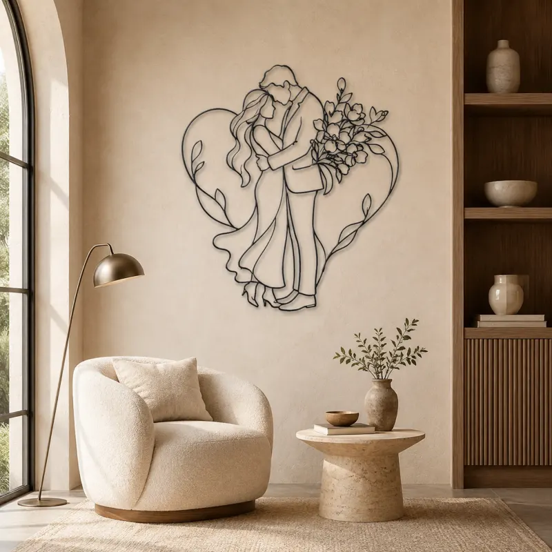 Flower Gift Lovers Metal Wall Art | Romantic Couple Decor - lifestyle view 5