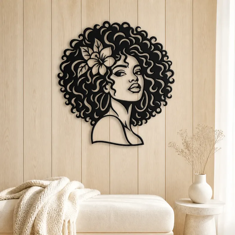 Afro Silhouette Face Metal Wall Art | Minimalist Woman Line Art - lifestyle view 5