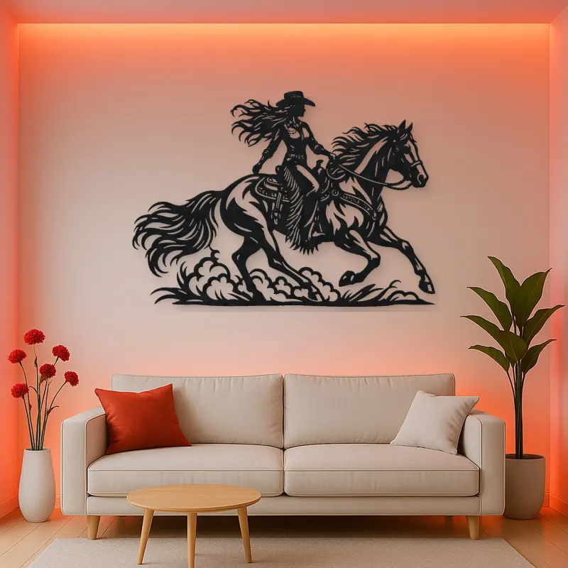 Cowgirl and Horse Metal Wall Art | Equestrian Wall Decor