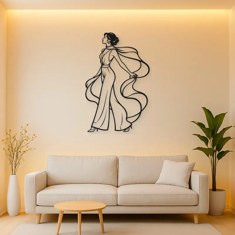 Silk Scarf Profile Metal Wall Art | Minimalist Woman Line Art