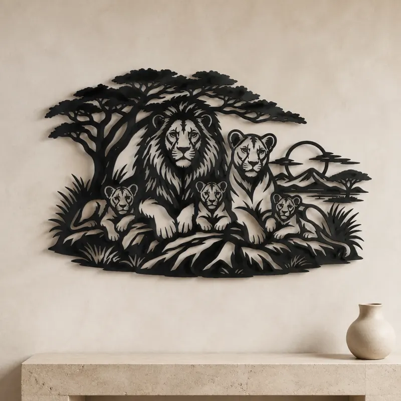 Lion Family Pride Metal Wall Art | Wildlife Silhouette Decor - lifestyle view 3