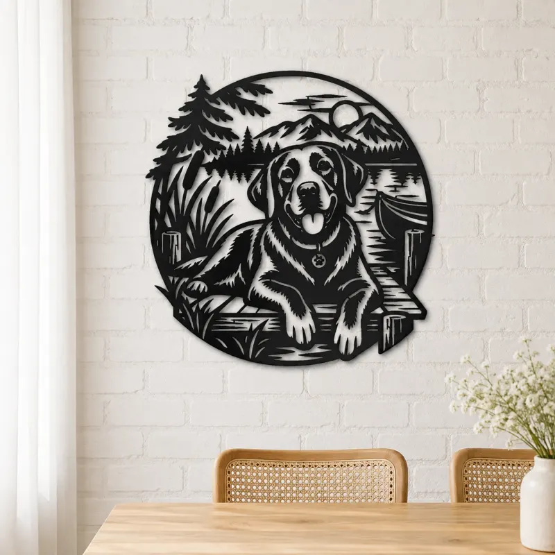 Labrador Lakeside Metal Wall Art | Pet Lover Silhouette Decor - lifestyle view 4