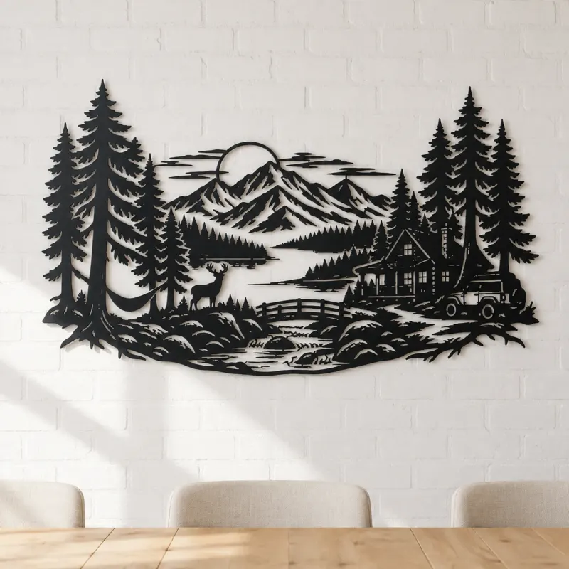 Endless Evergreen Horizon Metal Wall Art | Nature Silhouette Decor - lifestyle view 4