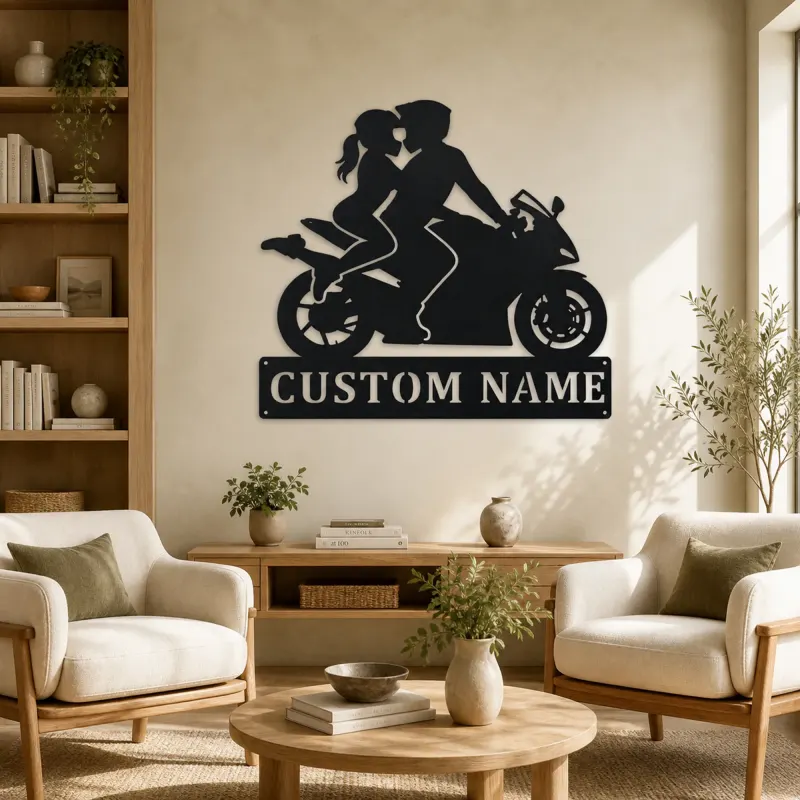 Personalized Two Rider Motorcycle Couple Metal Wall Art - lifestyle view 4