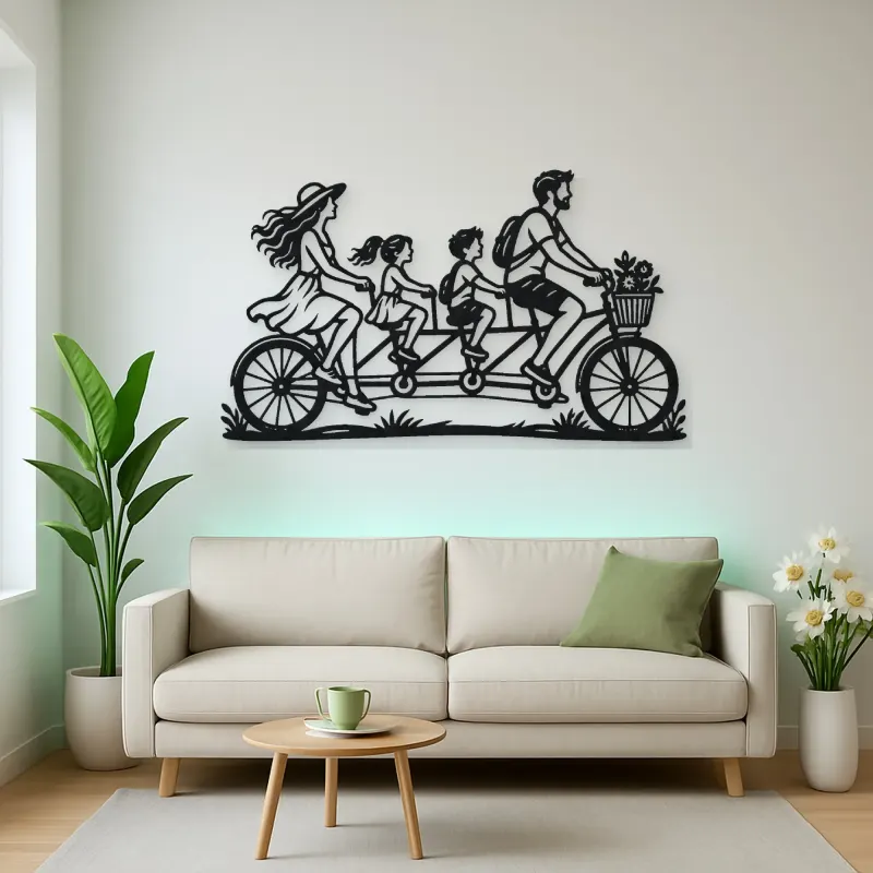 Family Bicycle Ride Metal Wall Art | Family Silhouette Decor