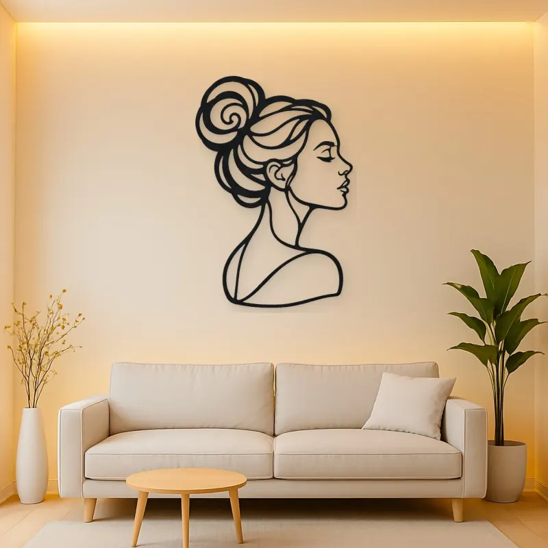 Hair Bun Profile Metal Wall Art | Minimalist Woman Line Art