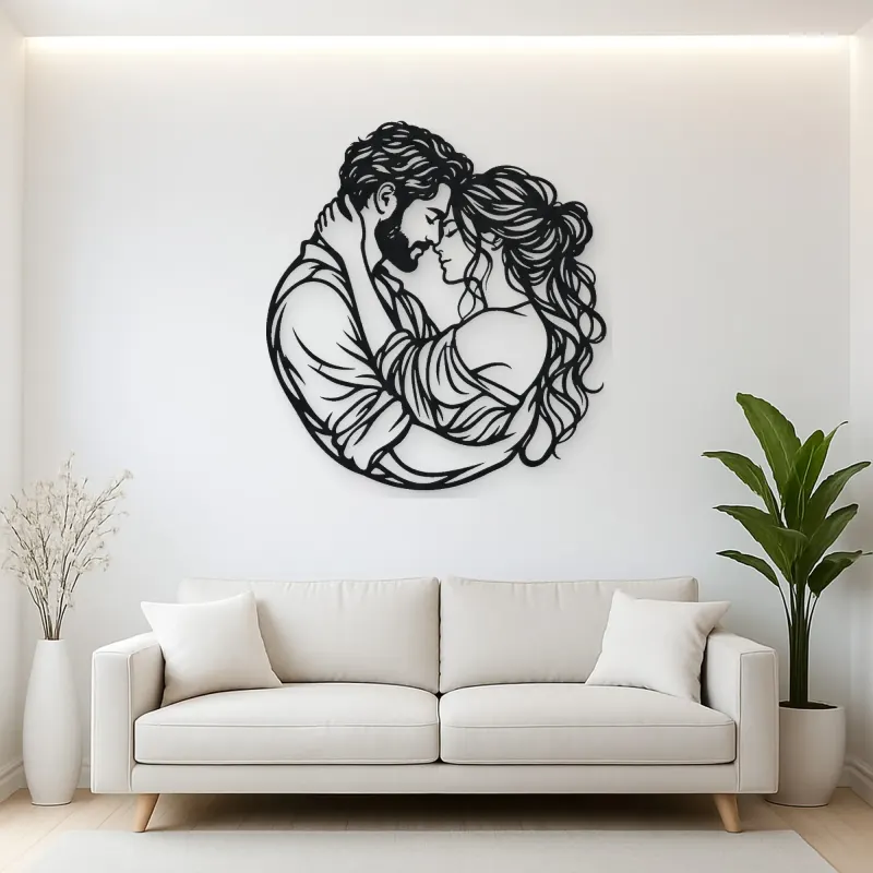 Forehead Touch Metal Wall Art | Romantic Couple Decor