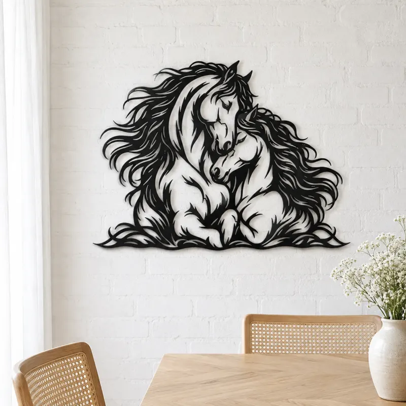Two Horses Embrace Metal Wall Art | Equestrian Wall Decor - lifestyle view 4