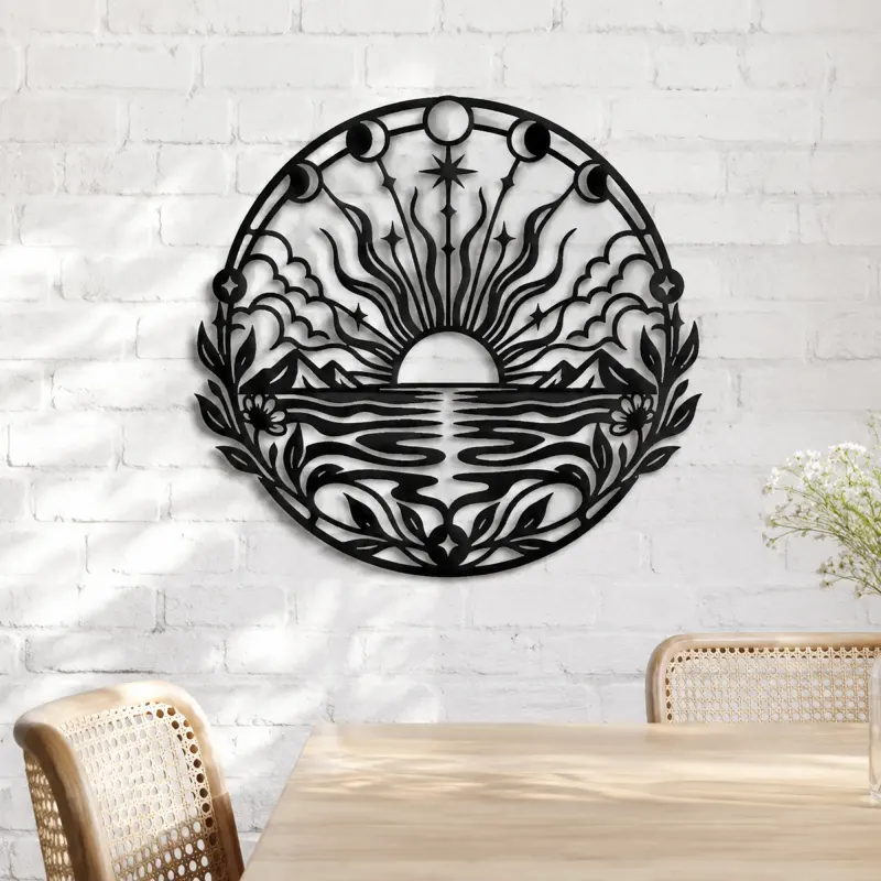 Boho Sun Horizon Metal Wall Art | Nature Silhouette Decor - lifestyle view 4