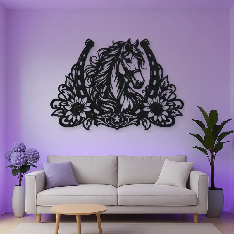 Horse Shoe Floral Metal Wall Art | Equestrian Wall Decor